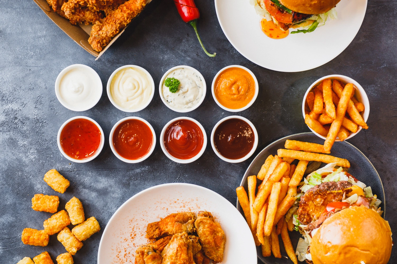 House sauce flight with sides