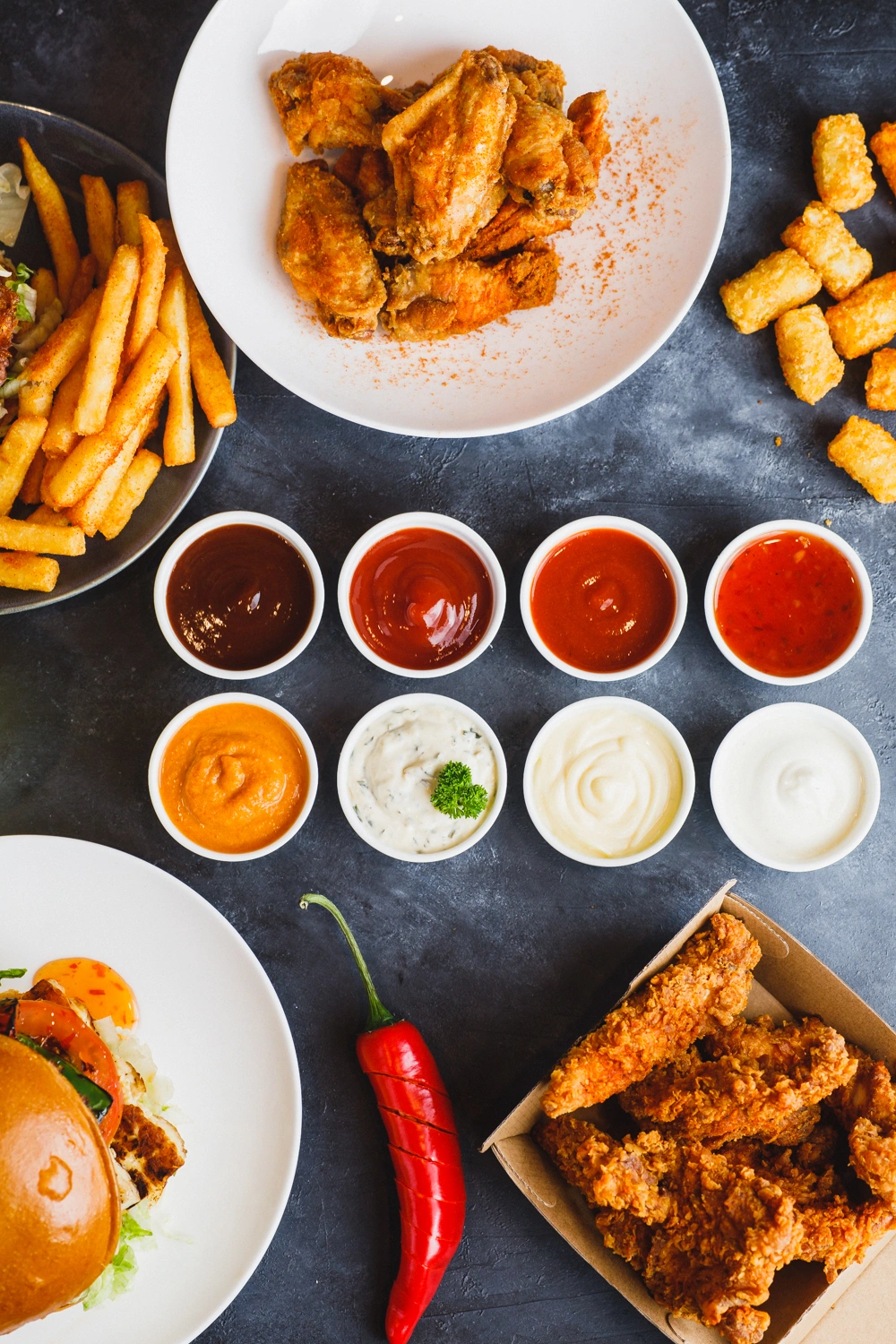 Wings, tots, tenders and house sauces