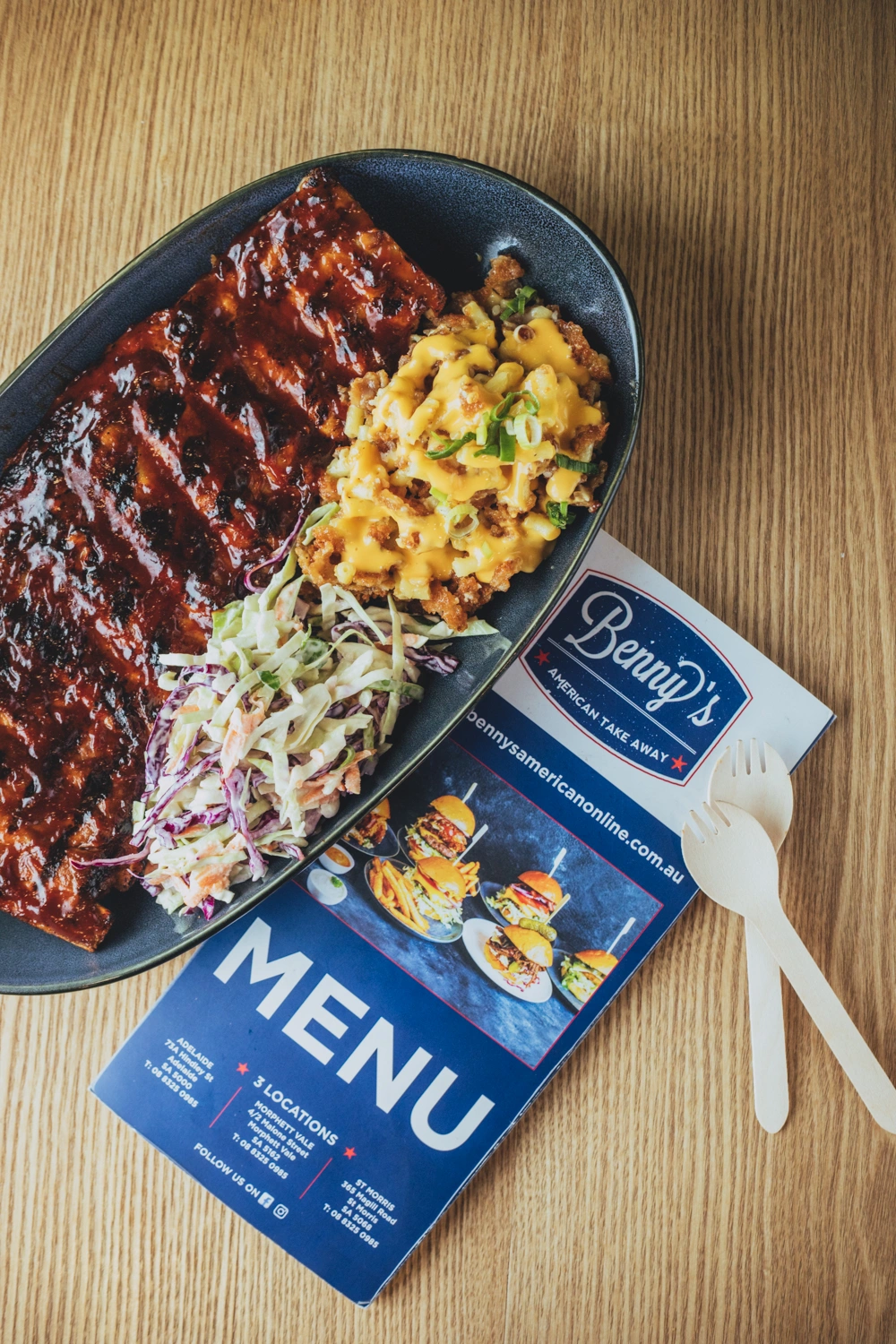 Ribs platter with Benny's menu