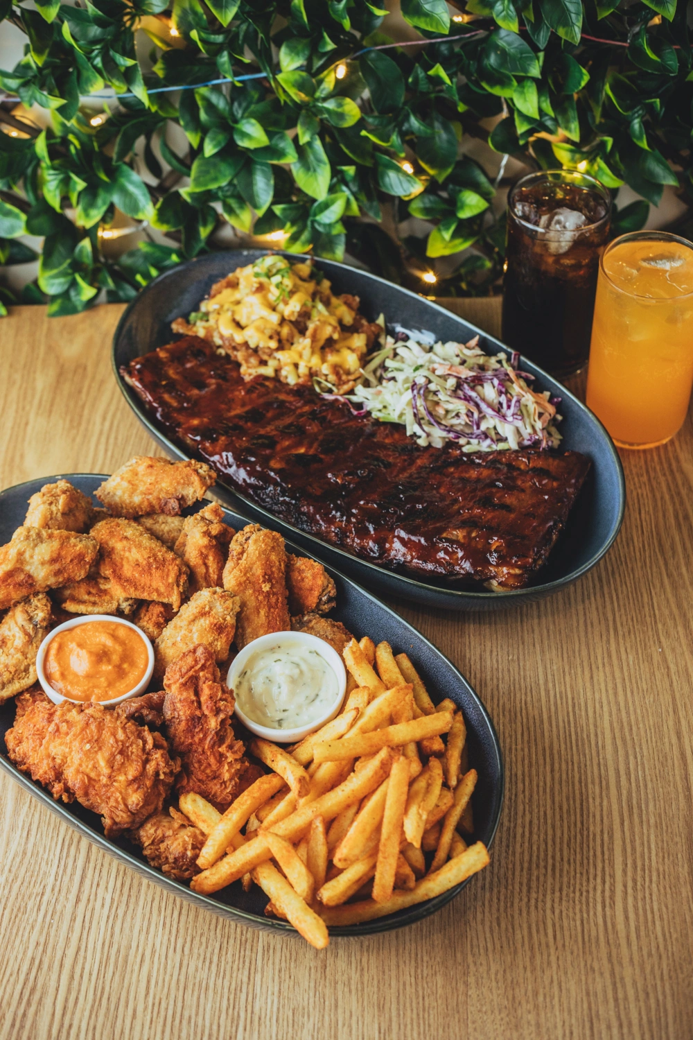 Fried chicken and ribs platter